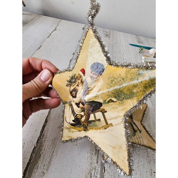 Sullivan's tinsel star Victorian Xmas decor vintage style kids sled double-faced - Picture 3 of 6